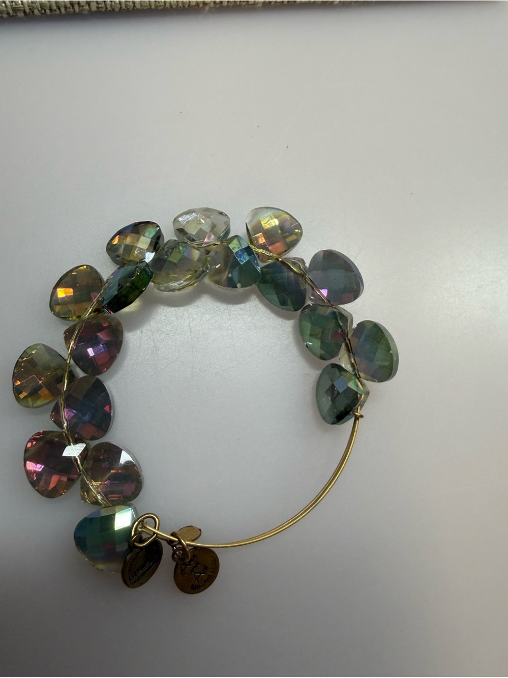 Alex and Ani Iridescent Faceted Glass Bead Bangle Bracelet - Gold Wire